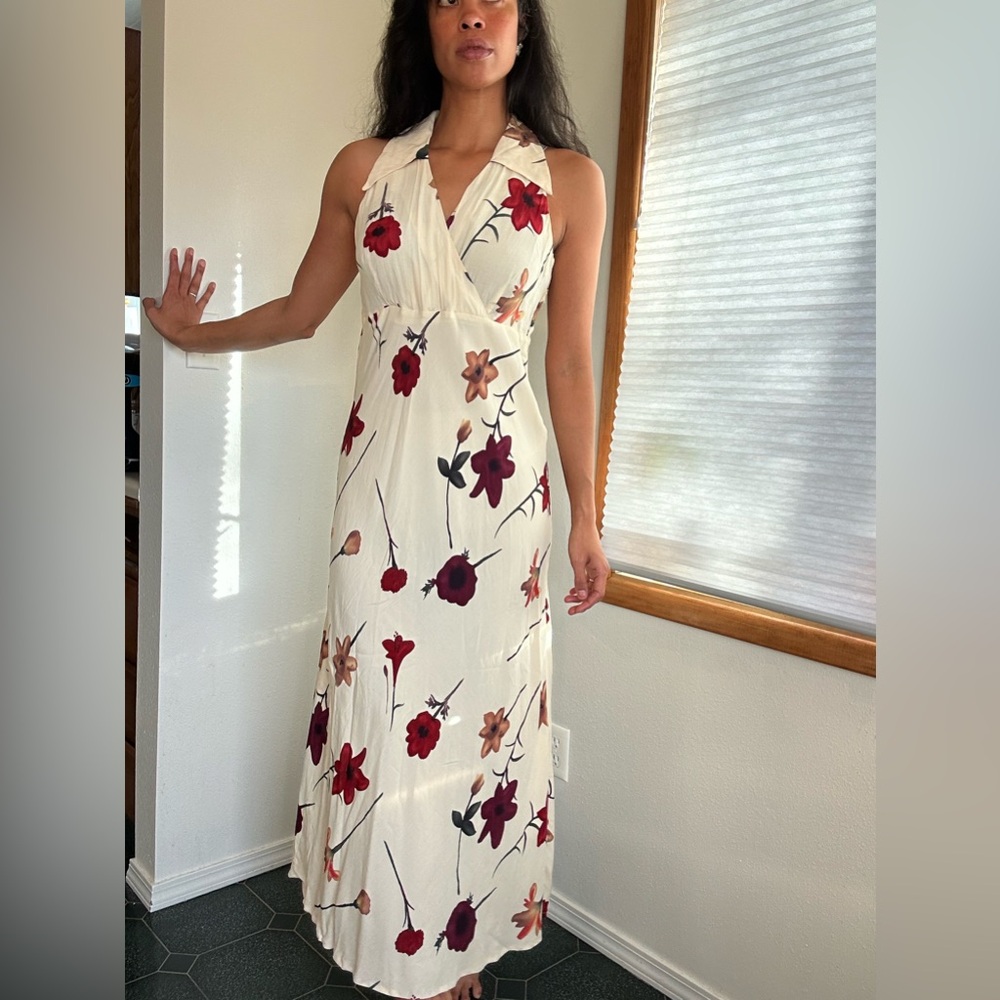 Empire waist halter style vintage  floral maxi dress